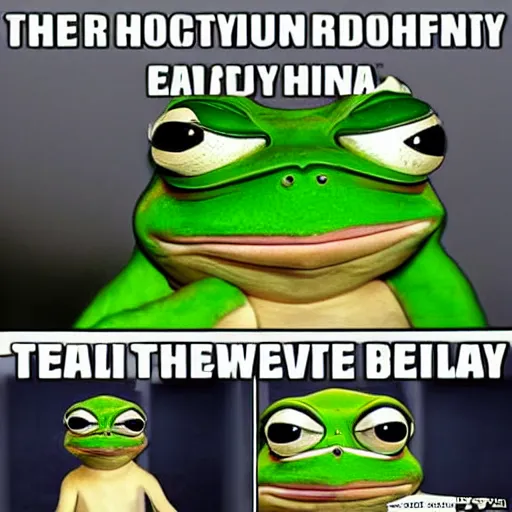 Prompt: pepe the frog finding hapiness