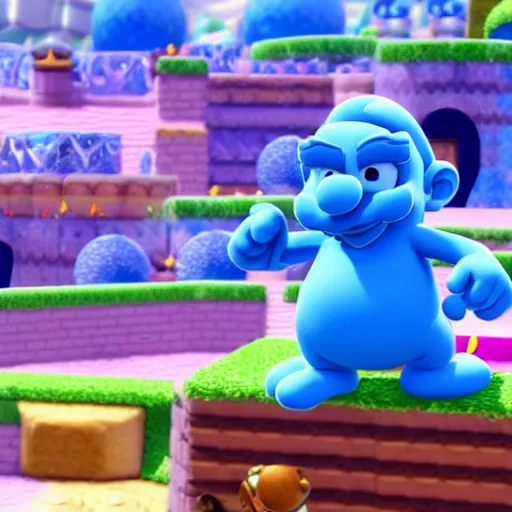 Image similar to smurfs in super mario 3 d world 4 k very high quality