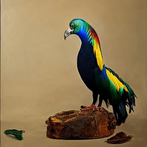 Image similar to a nicobar pigeon, timeless masterpiece, award - winning painting, intricate oil details, spectacular quality, trending on artstation, golden ratio, 8 k