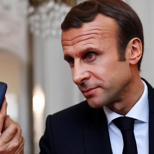 Image similar to emmanuel macron having a phone call with vladimir putin