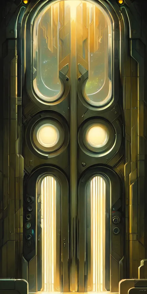 Image similar to hyper realistic art - deco sci - fi double door by jordan grimmer, darek zabrocki