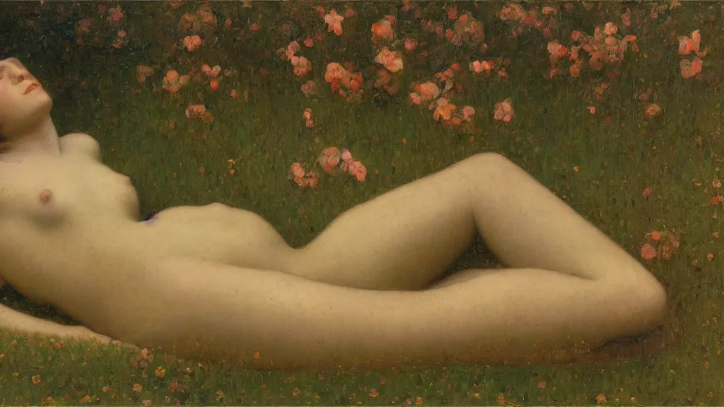 Prompt: a dream of beauty in the style of louis welden hawkins ( 1 8 4 9 - 1 9 1 0 ), oil on canvas, 4 k resolution, aesthetic, symbolist