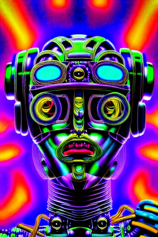 Image similar to maximalist detailed scifi robot head portrait. lowbrow scifi artwork by kidsquidy ø - cult and subjekt zero. ray tracing hdr polished sharp in visionary psychedelic fineart style inspired by ben ridgway and igor goryunov