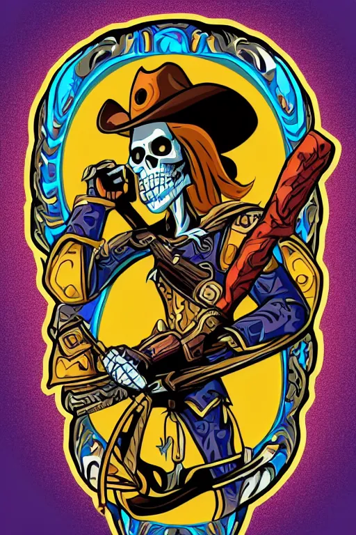 Image similar to A portrait of a skeletor that is a cowboy, sticker, colorful, illustration, highly detailed, smooth and clean vector curves, no jagged lines, vector art, smooth