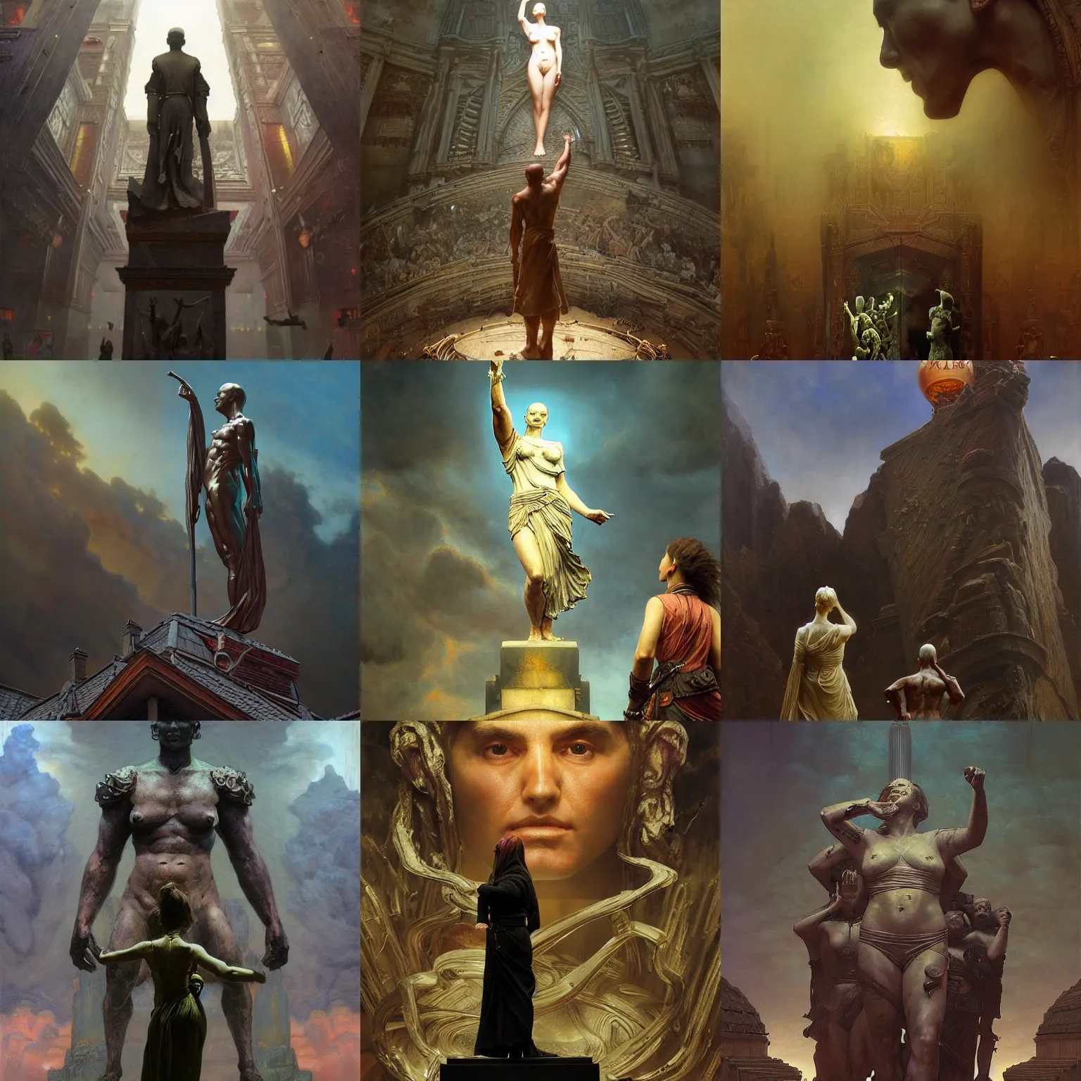 Prompt: a huge thumb - up statue, dramatic lighting, cinematic, 4 k, extremely detailed, sense of awe, art by ruan jia raymond swanland lawrence alma tadema zdzislaw beksinski norman rockwell tom lovell alex malveda greg staples