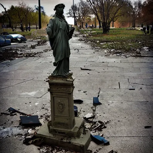 Image similar to liberty statue ruined down, post apocalyptic