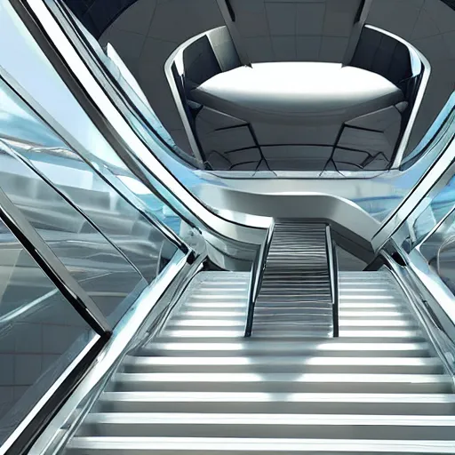 Image similar to futuristic escalater, realistic