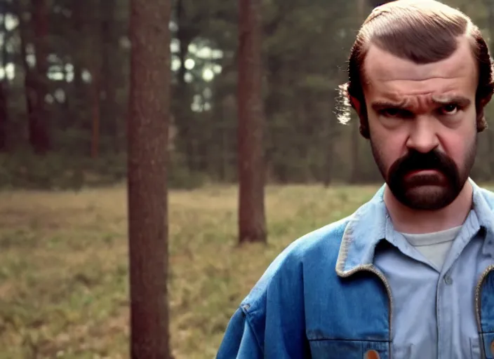 Image similar to film still of jim hopper as mike wheeler in stranger things, 8 k