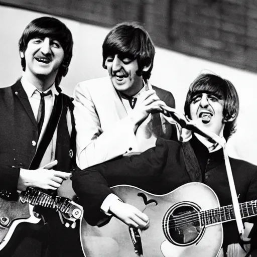 Prompt: The Beatles playing a concert for a single person