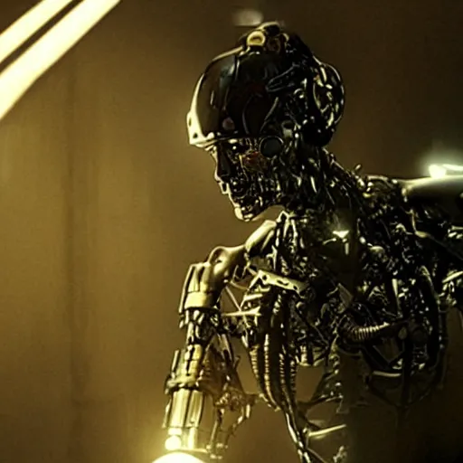 Prompt: movie still of a cool cyborg, cinematic composition, cinematic light, by sam raimi