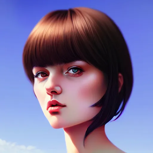 Image similar to close up face female portrait, 20 years old in a scenic environment by Ilya Kuvshinov