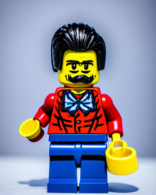 Image similar to photo of official lego lech!!! wałesa!!! with moustache! minifigure, 4 k, product photography, high quality