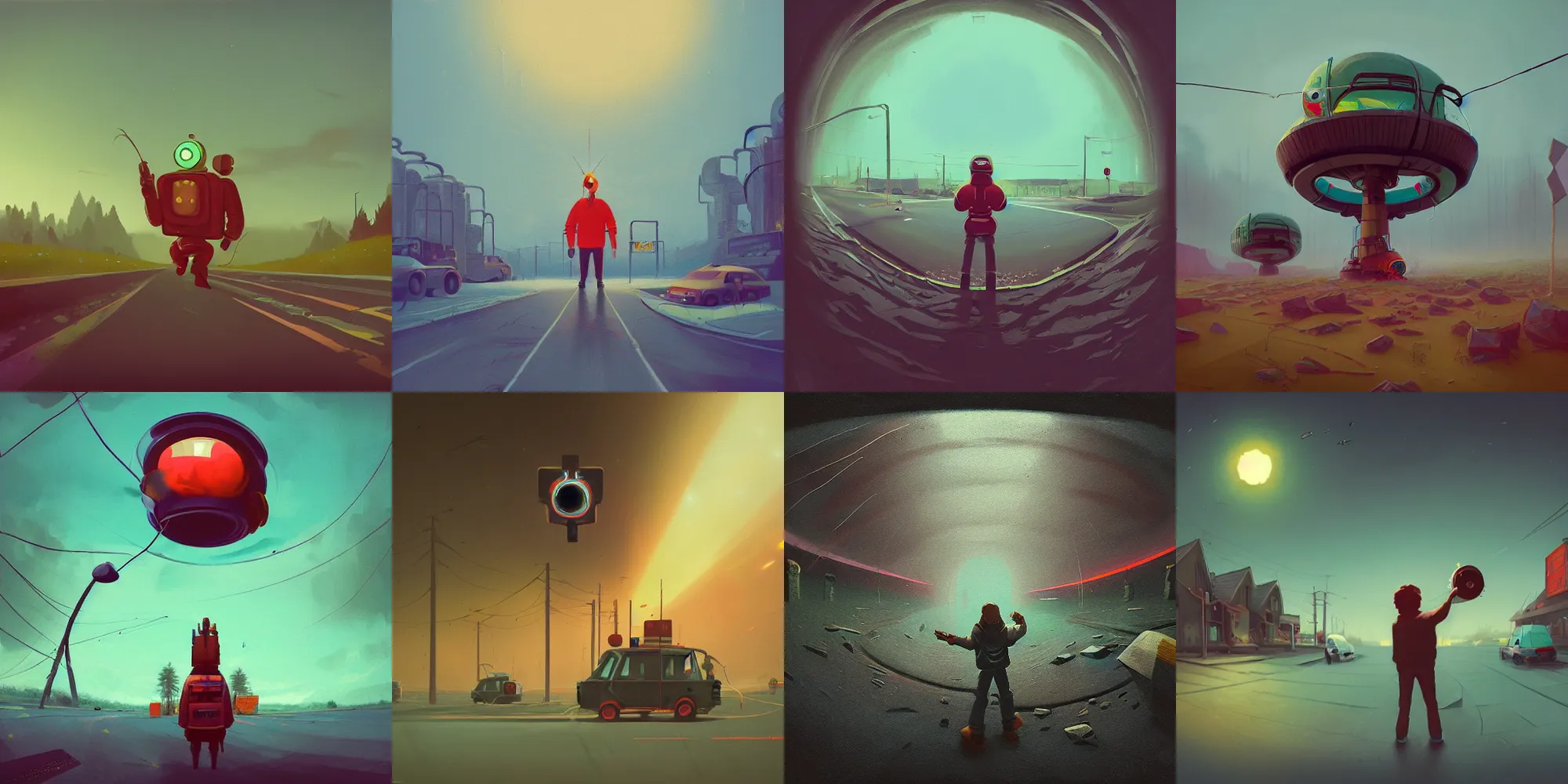 Prompt: Aspect of anger in the style of Simon Stalenhag, concept art, fisheye lens, vivid colour, trending on artstation