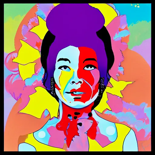 Image similar to bjork in the style of peter max