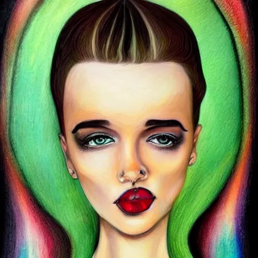 Image similar to portrait in strange art style, very creative drawing and painting of a beautiful woman