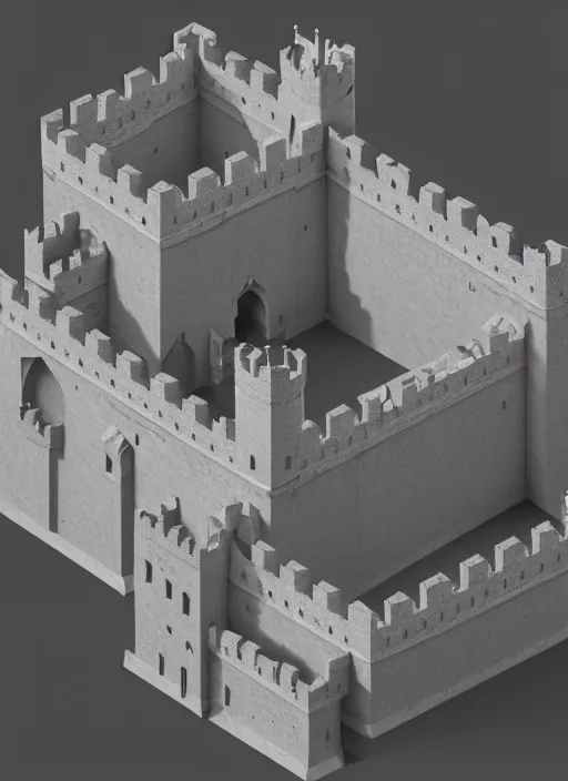 Image similar to a low poly isometric render of castle, intricate, elegant, smooth shading, soft lighting, illustration, simple, solid shapes, by mc escher, octane render