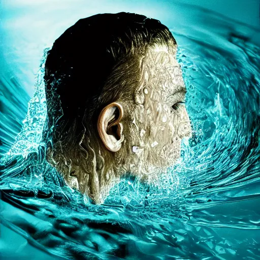 Image similar to water artwork manipulation of a human head,, ray tracing, sharp focus, realistic water, long shot