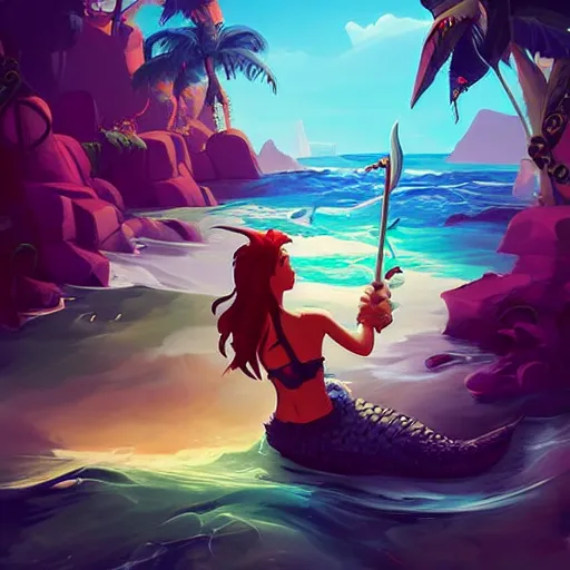 Image similar to painting mermaid treasure on sea of thieves game avatar hero smooth face median photoshop filter cutout vector, behance hd by jesper ejsing, by rhads, makoto shinkai and lois van baarle, ilya kuvshinov, rossdraws global illumination