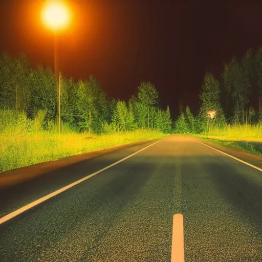 Prompt: loneliness on a summer drive at night