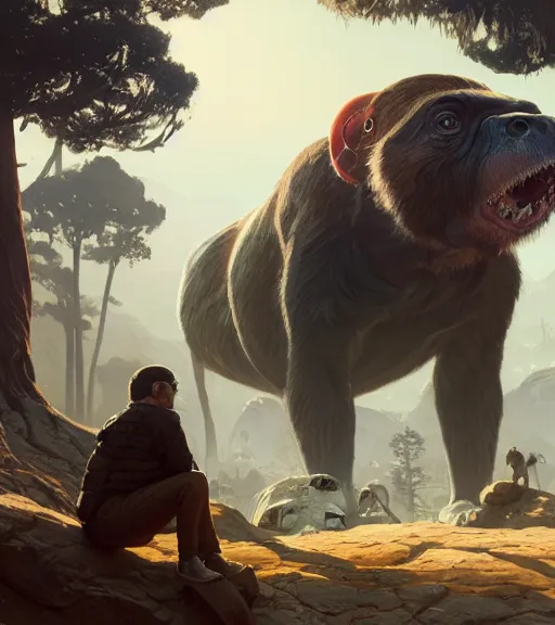 Image similar to Highly detailed portrait of darwin in GTA V, Stephen Bliss, unreal engine, fantasy art by Greg Rutkowski, Loish, Rhads, ferdinand knab, Makoto Shinkai and Lois van baarle, ilya kuvshinov, rossdraws, Tom Bagshaw, global illumination, radiant light, detailed and intricate environment