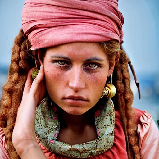 Image similar to Beautiful 19th Century Barbary Coast pirate female models with Ginger hair and Golden hooped earrings photography by Steve McCurry