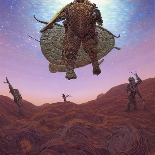 Prompt: the edge of the universe (on film), Turtle warrior, by Donato Giancola and Victo Ngai