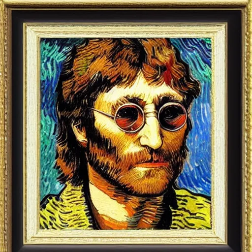 Prompt: John Lennon portrait painted in Vincent van Gogh style - H 1024 - W 1024 - n8 - i