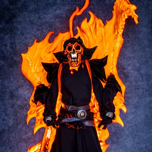 Image similar to ragnaros the firelord wielding burning skull as a mask, full body 8 k