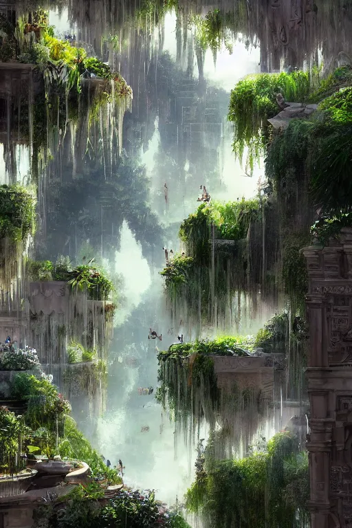 Prompt: the hanging gardens of babylon, artstation, 4 k, concept art