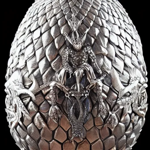 Image similar to daenerys dragon egg inspired, jewel encrusted Fabergé egg and Hans ruedy giger, hyperrealism, detailed, luxury, high definition, ultradetailed,