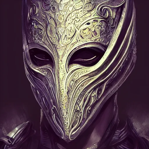 Image similar to Very very very very highly detailed epic photo of face with venetian mask, intricate, dystopian, sci-fi, extremely detailed, digital painting, artstation, concept art, smooth, sharp focus, illustration, intimidating lighting, incredible art by Artgerm