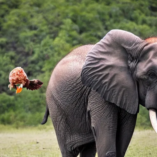 Image similar to a high quality photo of elephant with chicken head