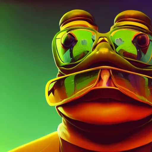Prompt: portrait of an anthropomorphic gigachad frog with futuristic clothes and sunglasses, synth, cyberpunk, low saturation by jesper ejsing, by rhads, makoto shinkaih and lois van baarle, ilya kuvshinov, rossdraws global illumination, cinematic