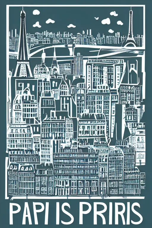 Image similar to skyline of paris, illustration, in the style of katinka reinke