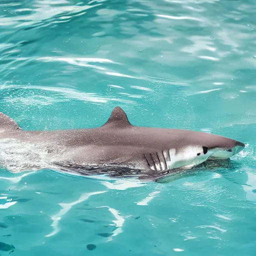 Prompt: a shark diving into a pool