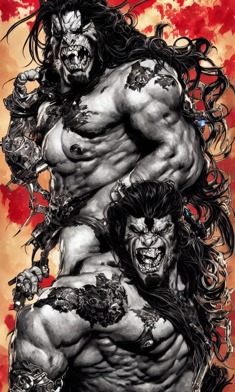 Prompt: lobo by simon bisley, photoshop, art by artgerm and greg rutkowski and alphonse mucha