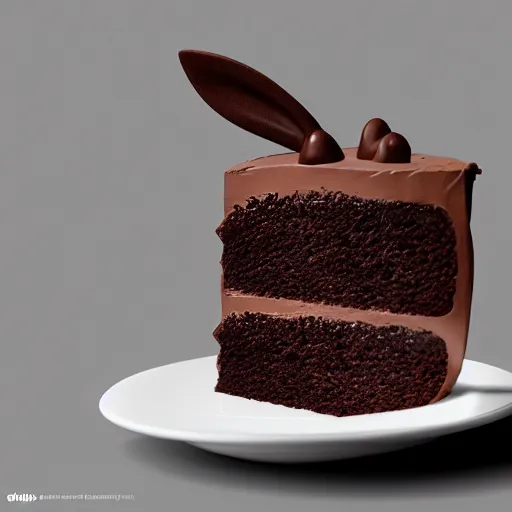 Prompt: chocolate cake shape like bunny, octane render, tasty, 8 k,