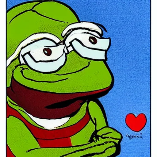 Image similar to gary coopers as pepe the frog by norman rockwell