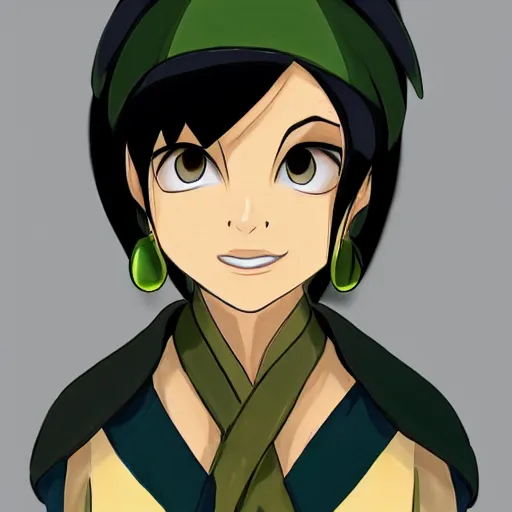 Prompt: toph from avatar the last airbender, portrait, trending on artstation, the earth kingdom behind her