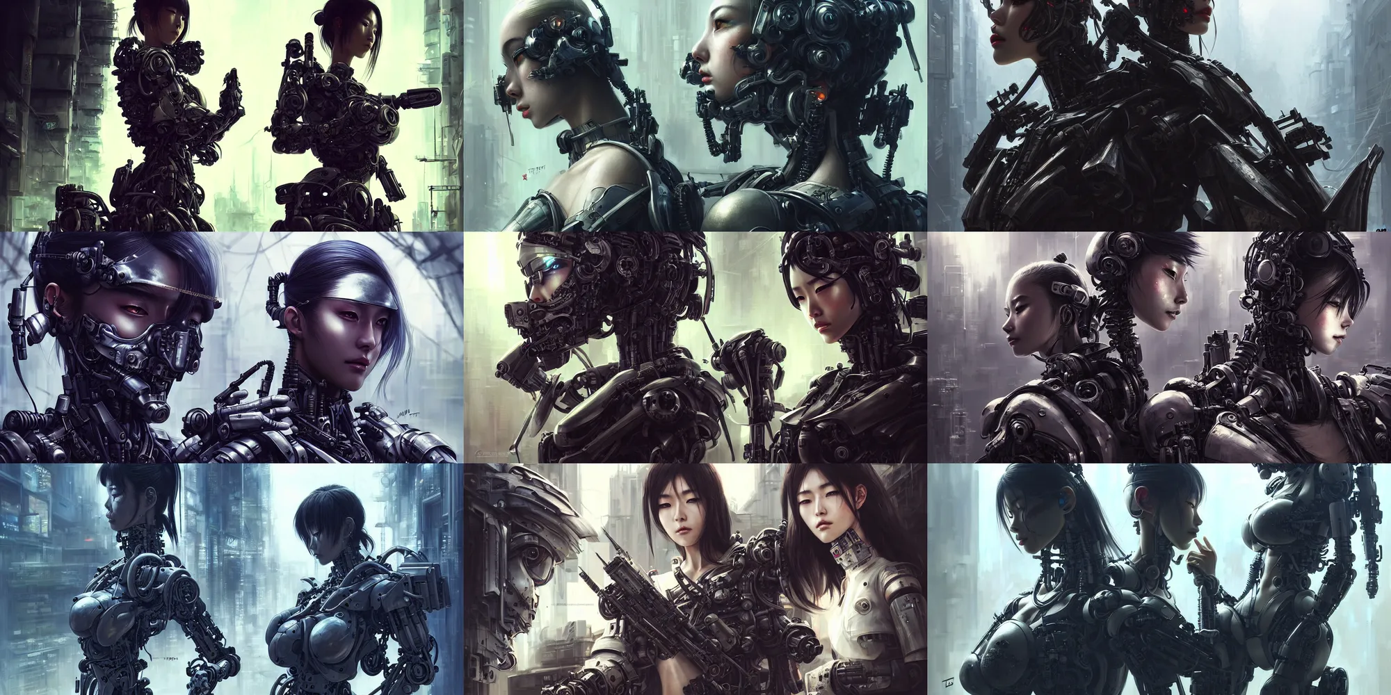Prompt: ultra realistic beautiful alluring japanese tactical cyborg team techno art, gorgeous face and figure, dramatic poses, in post apocalyptic cyberpunk tokyo, sci - fi, fantasy, intricate, elegant, highly detailed, digital painting, artstation, concept art, smooth, sharp focus, illustration, beautiful light and shadows, art by artgerm and tian zi and greg rutkowski