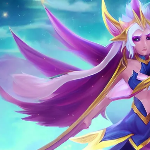 Image similar to star guardian xayah and star guardian kai'sa!!!!!!!!!! friends together, league of legends, star guardian xayah, star guardian kai'sa, hyperrealistic, realistic, high definition, by weta digital, 3 - dimensional, realistic