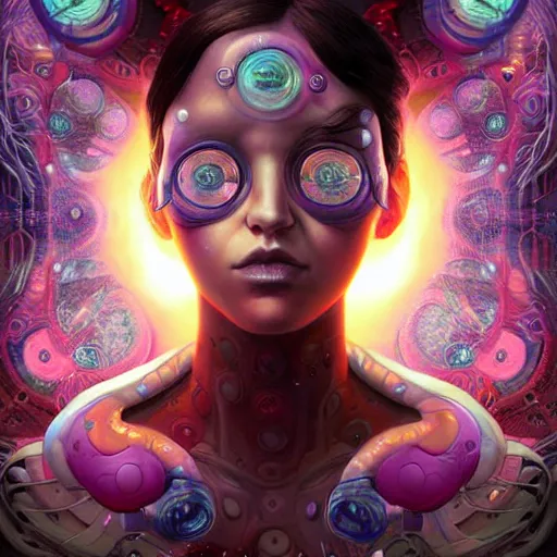 Image similar to cosmic fractal biopunk lofi portrait, pixar style, by tristan eaton stanley artgerm and tom bagshaw.