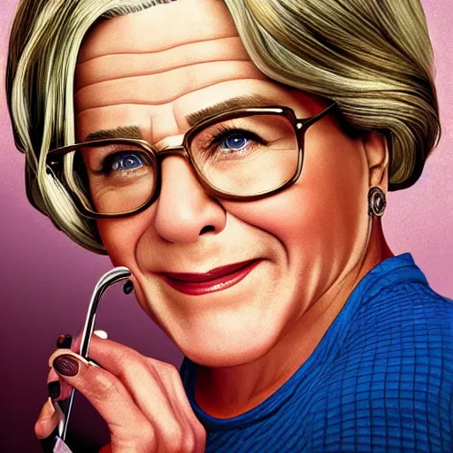 Prompt: jennifer aniston as mrs doubtfire, pixar cute, highly detailed, sharp focus, digital painting, artwork by Victor Adame Minguez + Yuumei + Tom Lovell + Sandro Botticelli