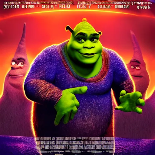 Image similar to a movie poster for a shrek film with aliens, digital art,