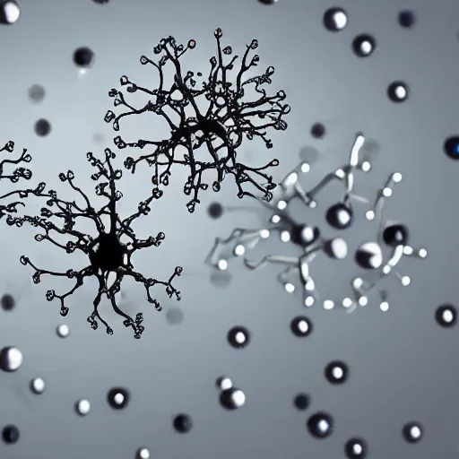 Image similar to metallic dendritic spheres connected with dendritic neurons