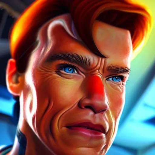 Prompt: a screenshot of arnold schwarzenegger as tracer in overwatch, portrait, fantasy, beautiful face, vivid colors, elegant, concept art, sharp focus, digital art, hyper - realistic, 4 k, unreal engine, highly detailed, hd, dramatic lighting by brom, trending on artstation