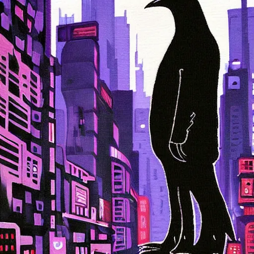 Prompt: tux penguin cyberpunk city, painting by el greco