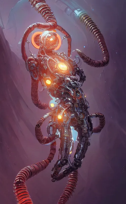 Prompt: Cyborg biomechanical jellyfish scorpion, sci-fi, highly detailed, digital painting, artstation, concept art, smooth, sharp focus, illustration, art by artgerm and greg rutkowski and alphonse mucha