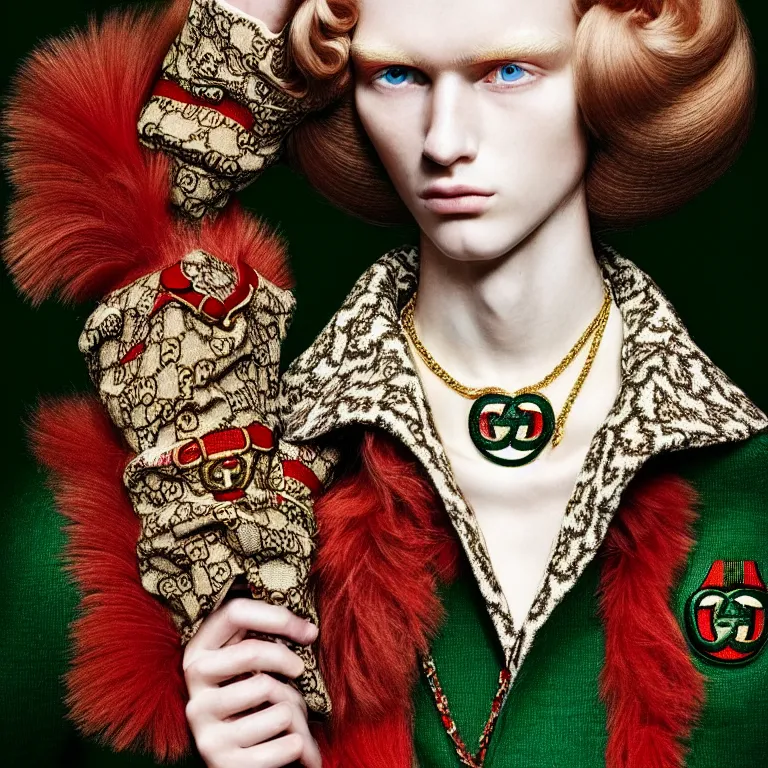 Image similar to a very beautiful gucci portrait, highly detailed, intricate, photography, fashion