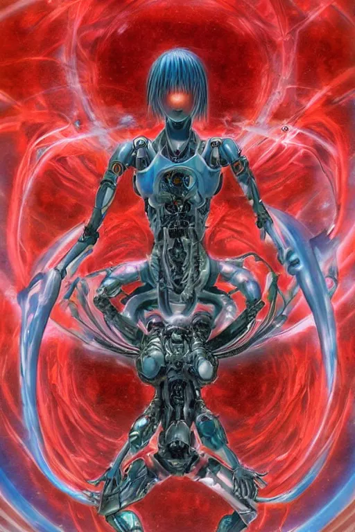 Prompt: female anime character asuka cyborg in the center giygas epcotinside a space station eye of providence beksinski finnian vivid hr giger to eye hellscape mind character environmental